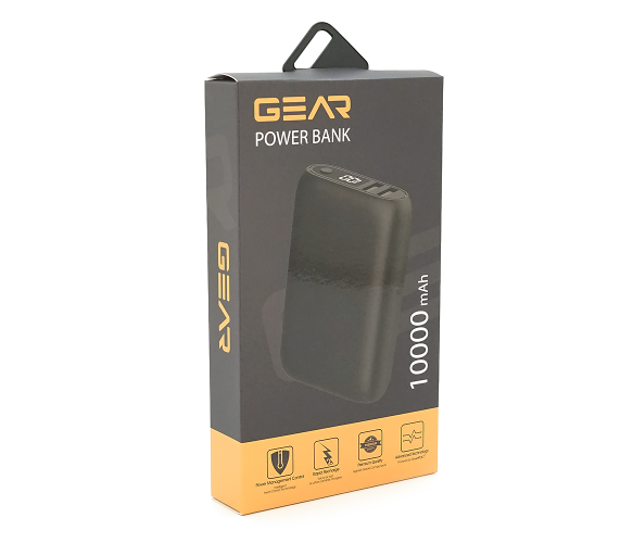 PowerBank GEAR 10000mAh PD22.5W Display, 1*Type-C, 2*USB-A + 1*microUSB, Total Output 5V-3A, Black