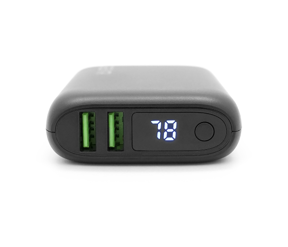 PowerBank GEAR 10000mAh PD22.5W Display, 1*Type-C, 2*USB-A + 1*microUSB, Total Output 5V-3A, Black