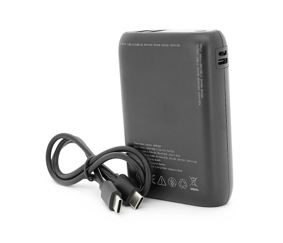 PowerBank GEAR 10000mAh PD22.5W Display, 1*Type-C, 2*USB-A + 1*microUSB, Total Output 5V-3A, Black